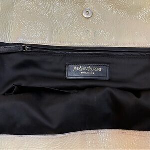 YSL large ivory patent leather tribute bag